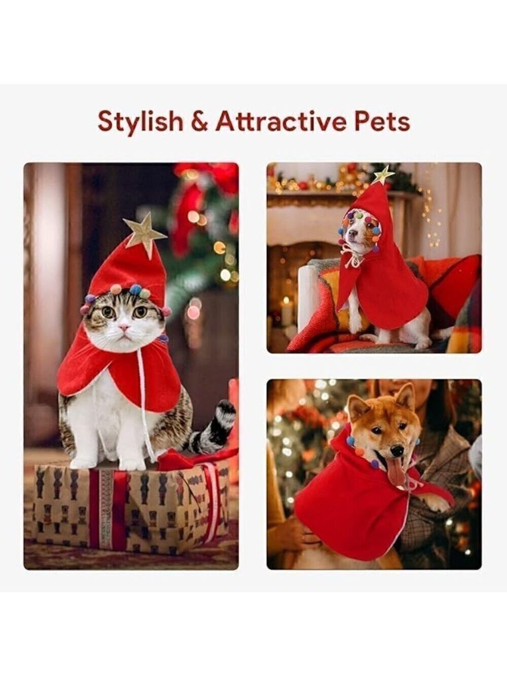 Lewondr(jycx) Red Christmas Tree Dog/Cat Cloak Costume - Size Medium